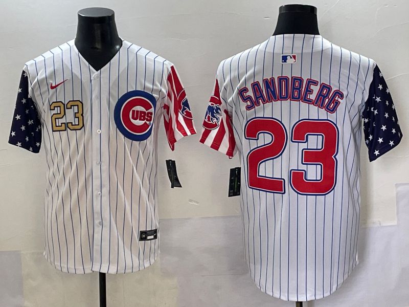 Men 2025 Chicago Cubs #23 Sandberg White Stripe a generation of national flags Joint Name Nike MLB Jersey style 2->chicago bulls->NBA Jersey